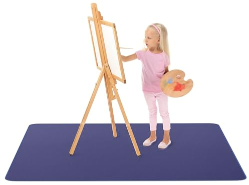 MonsterMat Extra große wasserdichte Spritzmatte, 152,4 x 152,4 cm, super Jumbo-Matte für Boden- und Tischschutz, waschbare Matte für Kunst, Handwerk, Malerei und Spielzeit (grau) (Marineblau)