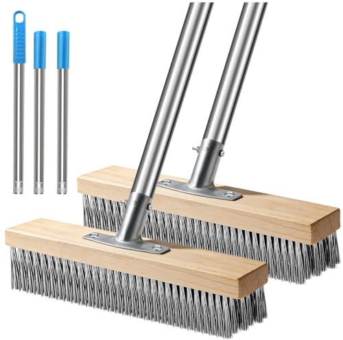 KutaKuta 2 Pezzi Scopa per Esterni Metallico con Manico, 120CM Spazzolone per Pavimenti, Può Rimuovere Erbacce, Muschio e Macchie Ostinate, Scopa per Esterni per Patio, Terrazza, Piscina, Trasversale