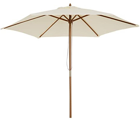 TEmkin Parasol de jardin en bois de 2.5m, pare-soleil d'extérieur, auvent Beige, parasol de Patio