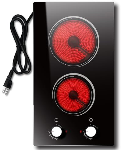 12 Inch Electric Cooktop 2 Burner, Plug In 110V Electric Stove Top 2000W