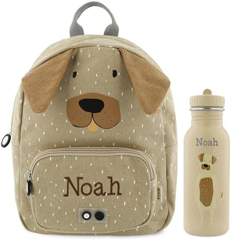 Trixie Rucksack und Trinkflasche Kinderrucksack Kindergartenrucksack Kitarucksack und Trinkflasche Kinder personalisiert mit Namen einzeln oder als Set (Hund, Set: Rucksack BIG + Flasche 500ml)
