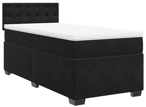 vidaXL Boxspringbett, Polsterbett Bett mit Matratze LED, Bettgestell mit Kopfteil Lattenrost, Einzelbett für Schlafzimmer, Schwarz 90x190cm Samt