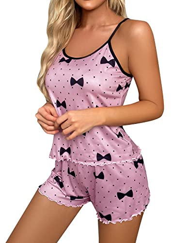 Hkdjaess Pyjama Femme Satin Blanc Ensemble Nuisette Femme Automne Imprimé Sleepwear Printemps Haut Dentelle 2 Pièces Lingerie Shorty Légère