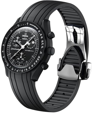 REBANDACE Uhrenarmband für Omega X Swatch MoonSwatch 20 mm, Faltschnalle, mattes Finish, kompatibel mit Omega Swatch Moonswatch Speedmaster, gebogen, keine Lücken, Ersatzarmband für Damen und Herren