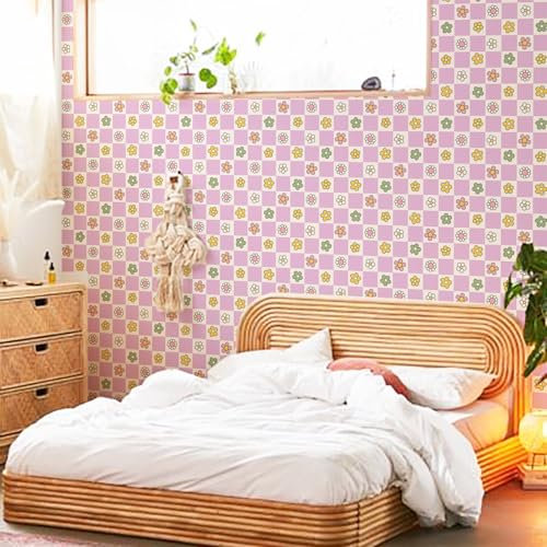 Tapete Rosa Gelbe Gitter Selbstklebende Tapete Klebefolie Möbel Abnehmbar Tapete Selbstklebend Fototapete Selbstklebend Dekoratives Wallpaper Wandschutzfolie Tapeten 2P (40x250cm)