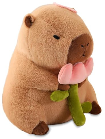 Kayuneed Niedliche Capybara Kuscheltier mit Blumen - 30cm Capybara Plüschtier, Capy bara Plüsch Kissen Spielzeug, Capy-bara Plushie Puppen, Geburtstagsgeschenk für Jungen Mädchen und Home Deko