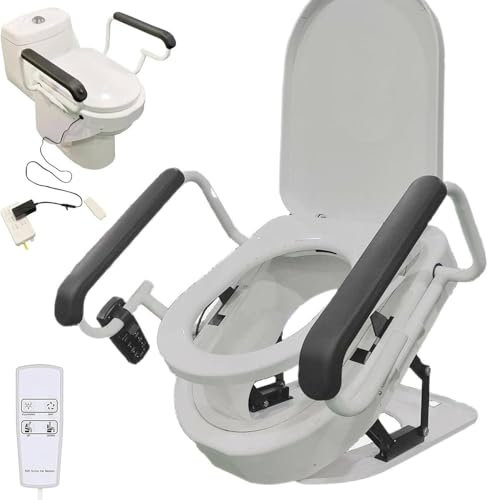 Sollevatore Elettrico per WC, Alzawater per Anziani con Sedile Diviso a 180° e Design con Doppio Bracciolo, Funzione di Riscaldamento del Sedile e Resistenza a 150 Kg (330,69 Libbre), per Disabili