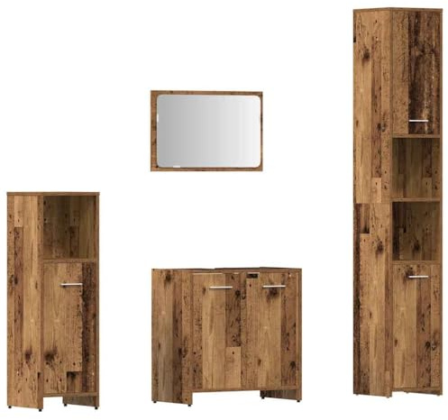vidaXL 4-TLG. Badmöbel-Set Altholz-Optik Holzwerkstoff, Badmöbelset, Badezimmerschrank, Unterschrank Bad, Badmöbel, Unterschrank Badezimmer