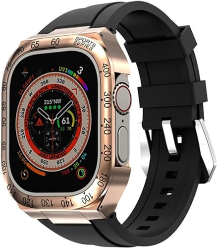 SCHIK Metall-Uhrengehäuse, Gummi-Uhrenarmband, Mod-Kit, für Apple Watch Ultra 8, 49 mm Serie, luxuriöses Sportarmbandgehäuse, Mod-Kit, für iWatch 49 mm Uhr, Ersatzzubehör, For 49mm, Achat