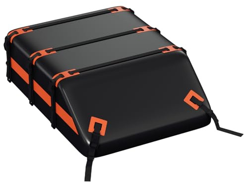 Eikuavons Coffre de toit de voiture 595 l, pliable, étanche, 51 l, avec sac de rangement, tapis antidérapant, serrure à combinaison, crochets pour avec/sans barres de toit de voitures 700D PVC noir
