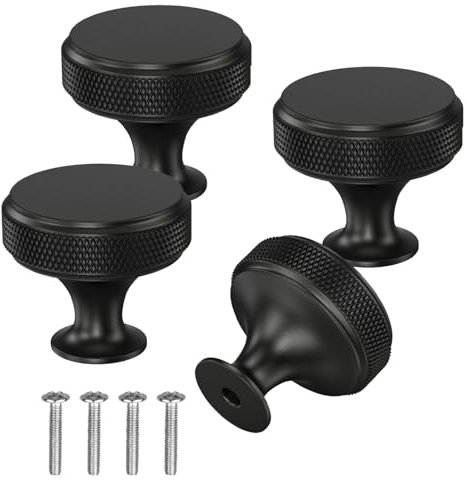 ZQSFPK 4 Pack Door Knobs, Black Cabinet Knobs Handles, Comes with Screws, 30mm, Classic Round Black Cupboard for Cabinet Doors, Drawers & Wardrobes,with Easy Grip Design