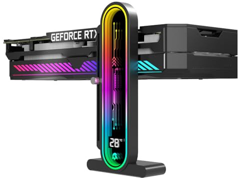 TGDGAMER GPU Support Bracket with ARGB, Temp Display & Height Adjustable | Adjustable graphics card holder, universal 5v 3pin GPU stand, ambient case temp monitor, fits most GPUs, black