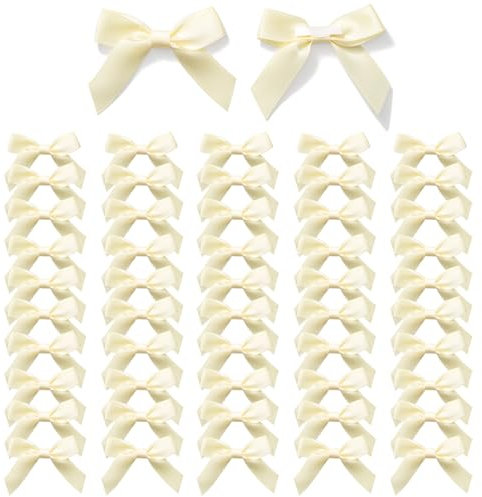 MORSUNBELA Schleifen Deko Kleine Geschenkschleifen Selbstklebend Beige Schleife Satinband Geschenk für Geburtstag Hochzeit Weihnachten Dekoration Karte Herstellung 50 Stück