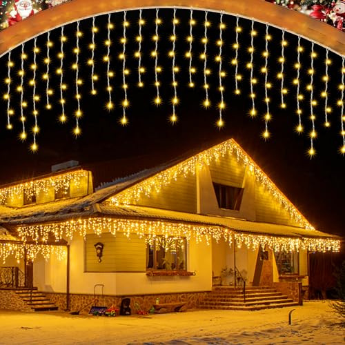 JIMACRO 8M/26.2FT Eisregen Lichterkette Aussen, 48pcs Lichterkette Eisregen Außen Wasserdicht, 288 LED Lichterkette Außen Weihnachten Für Wand Traufe Hochzeit Party Dekoration