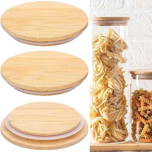 Bamboo Lids for Gu Pots, 3 Pcs Bamboo Lid Compatible with Gu Puds Cheesecake Jars, Reusable Yoghurt Pot Lids, Gu Lid, Leakproof BambooLid,for Gu Pot