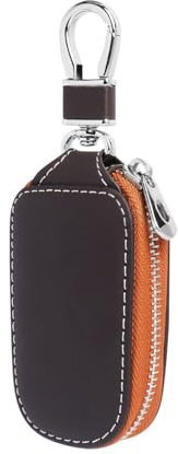 YANWENER Porte-Clés de Voiture Étanche en Cuir pour Mercedes E-Klasse W214 S214 AMG, Étui Clé Auto avec Anneau Métallique et Protection Contre Les Rayures,Brown