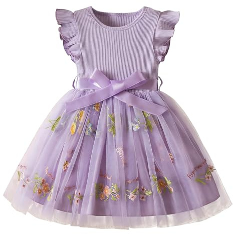 JiAmy Abito da festa in tulle con paillettes arcobaleno per ragazze | Età 1-6 anni; 100% poliestere, maglia a costine, gonna foderata in tulle con paillettes, cintura, foto di nozze e compleanni