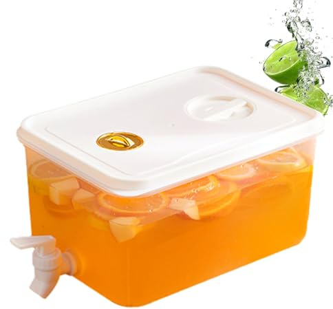 Mwqpgyh 5L 26,5x19,5x14cm Getränkespender Mit Zapfhahn, Saftbehälter Mit Deckel, Kühlschrank Wasserspender, Wasserspender Für Kühlschrank Mit Zapfhahn Und Filter Für Eistee, Limonade, Milch, Saft