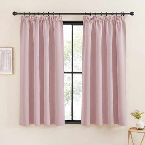 KGORGE Verdunklungsvorhänge Kurz Vorhang Blickdicht mit Kräuselband | Hellrosa, 2er Set, 160 x 140 cm(HxB), Thermovorhang Hitzeschutz, Verdunkelung, Sonnenschutz, für Schafzimmer/Küche