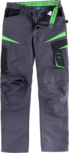 WORKTEAM Pantalón de Trabajo en Tejido Canvas (Extremadamente Resistente y Duradero), Slim Fit, Multibolsillos, Porta Martillo, Refuerzo para Rodilleras, Vivos Reflectantes, Unisex