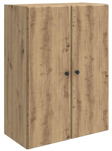 Wandschrank Artisan-Eiche Holzwerkstoff 66 x 34,5 x 90 cm mit Metallgriffen, wandmontierter Mehrzweckschrank für Wohnzimmer Büro Flur, geräumiger Stauraum und praktisches Aufbewahrungssystem