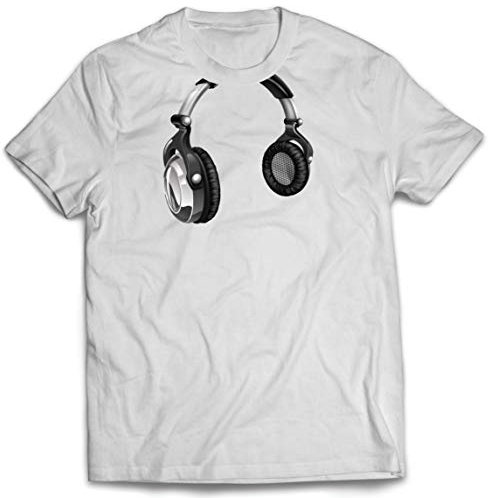 lepni.me T-Shirt pour Hommes Cadeau DJ pour Les mélomanes Musique rétro, électronique, Casque d'écoute imprimé (S Blanc Multicolore)
