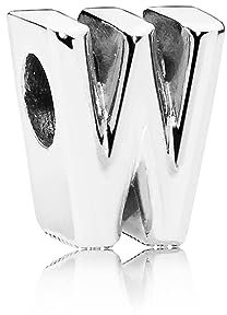 PANDORA Moments Buchstabe W - wendbares Alphabet-Charm aus Sterling-Silber mit geprägten Herzen und Perlen an der Rückseite - kompatibel mit Armbändern Moments Kollektion
