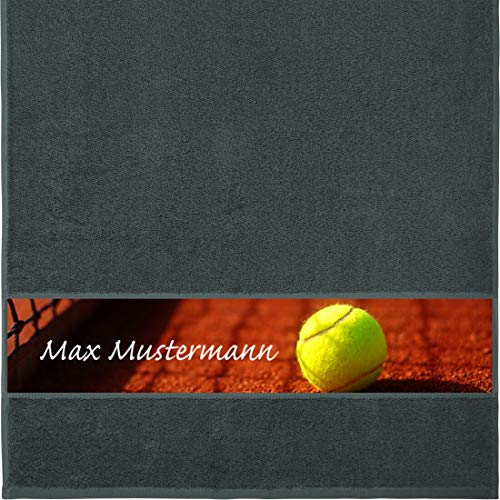 Manutextur Handtuch mit Namen - personalisiert - Motiv Sport - Tennis - viele Farben & Motive - Dusch-Handtuch - anthrazit - Größe 50x100 cm - persönliches Geschenk mit Wunsch-Motiv und Wunsch-Name