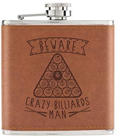 Beware Crazy Billard Mann 6oz Pu-Leder Flachmann Hellbraun