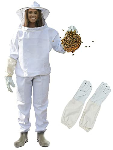 Silginnes Professional Bee Suit for Men and Women - Beekeeping Outfit Beekeeper Unisex Suit with Protective Bee Jacket with Hood, Pants, Gloves