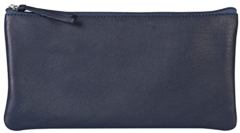Clairefontaine 410167C Schlampermäppchen aus Lammleder Flach, 11 x 22cm, 1 Stück, Dunkelblau