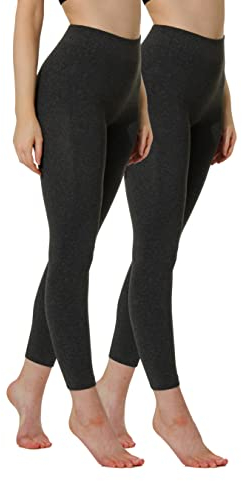 Yenita Thermoleggings Gefütterte Damen Legging mit Innenfleece im 2er Pack, Winter Seamless Thermo Legging in Anthrazit meliert, GR: XL/XXL