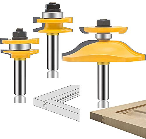 LEATBUY 3 PCS Router Bit Set 1/2-Inch Shank, Round Over Raised Panel Cabinet Door Ogee Rail and Stile Router Bits, Woodworking Wood Cutter, Wood Carbide Groove Tongue Milling Tool(B-10)