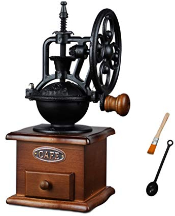 Manual Coffee Bean Grinder,Vintage Hand Held Mill Adjustable Coarseness Ceramic with Brush and Tablespoon Scoop