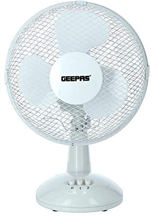 GEEPAS 9 Table Fan | Electric Portable Worktop Desk Fan with 2 Speeds 3 Blades, Adjustable Tilt Wide Angled Oscillation | Powerful Low Noise Airflow for Home Office | 1 Year Warranty, White 22W