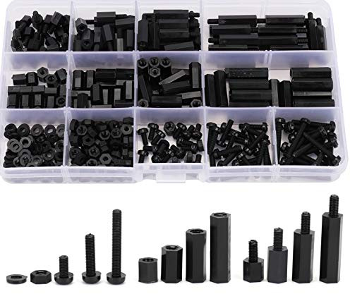Jucoan 380PCS M3 Male Female Nylon Hex Spacer Standoffs Screws Nuts Assortment Kit Threaded Pillar for PCB Motherboard (Black)