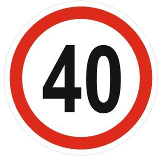 Generico 1 adesivo – Velocità massima ammissibile 40 km/h (R62/n. 40) W (25 x 25 cm).