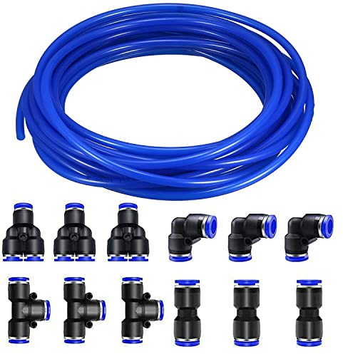 RUNCCI-YUN 10m Polyuréthane PU Pneumatique Tuyau,PU Tuyau air,Tuyau d'air pneumatique Raccord,connecteur pneumatique 4mm Tuyau de raccords rapides fixations pneumatique Push dans( Y+T+I Type Combo)