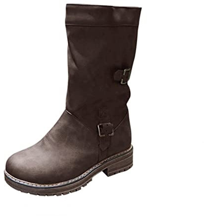 Stivali Pelle Chelsea Boots Stivale Alto Stivali Donne Stivali da Donna in Pelle Piatta Comoda Fibbia con Cerniera Scarpa da Cowboy con Tacco Basso Cavaliere (37,Marrone)