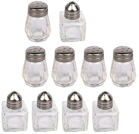 Tomaibaby Salt and Pepper Pots, Mini Glass Seasoning Bottles with Stainless Steel Lids, Salt and Pepper Shaker for Kitchen Restaurant to Store Salt Pepper Spices, 10PCS