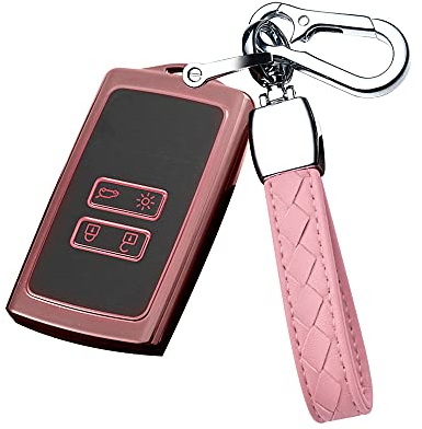 HIBEYO Samrt Autoschlüssel Hülle passt für Renault Cover TPU Silikon Schutzhülle Schlüsselhülle für Renault Megane Espace Scenic Laguna koleos Clio Zoe Schlüsselanhänger Schutz Etui 4 Tasten-Rosa