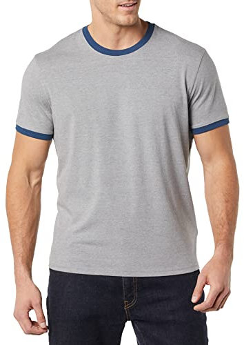 Amazon Essentials Men's Short-Sleeved Ringer T-Shirt (Previously Goodthreads), Grey Heather Indigo, L