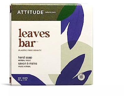 ATTITUDE Hand Wash Soap Bar,EWG Verified, Plastic-free, Plant and Mineral-Based Ingredients, Vegan and Cruelty-free Personal Care Products, Herbal Musk, 4 Ounces