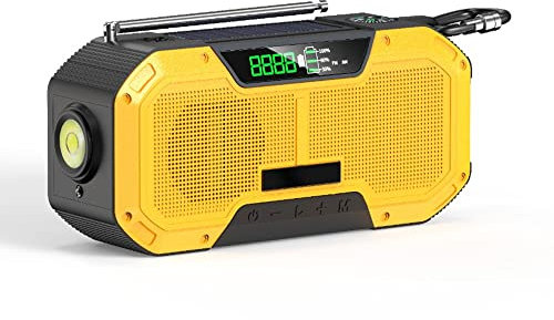 Radio Solaire à Manivelle, Radio Portable Am/Fm 5000 Mah Rechargeable Power Bank Dynamo à Manivelle, Équipement de Survie D'Urgence Étanche Ipx5 avec Lampe de Poche Alarme Sos Pour Camping en Plein A