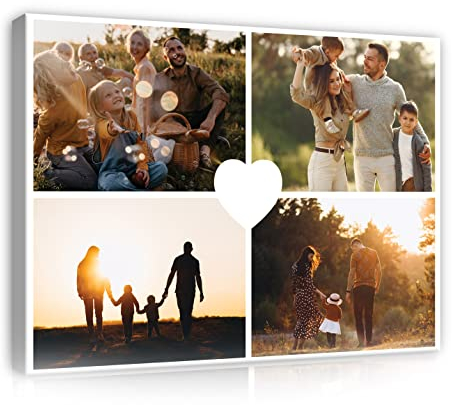 Ihr Foto auf Leinwand 100x75 cm - Bilder Collagen 4 Fotos auf Leinwand Herz - Leinwandbild PREMIUM CANVAS Ihr eigenes Wandbild mit Wunschmotiv Personalisiertes Leinwandbilder als Geschenk Kunstdruck