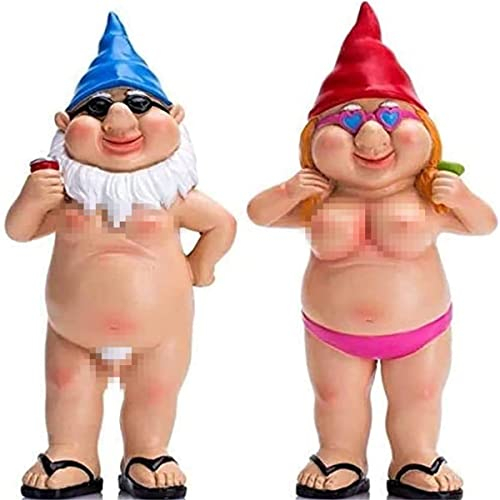 JINJIASC Lot de 2 naines de jardin, ludiques, statue de couple GNOME, ornements de pelouse Art Déco, ornements de jardin pour l'intérieur ou l'extérieur (blanc)