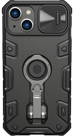 Nillkin Hülle für Apple iPhone 14 Plus (6,7 Zoll) CamShield Armor Pro Kamera Slider Magnetic Works with Magsafe Military 180° Rotate Ring Kick Stand Wireless Charging + PC Schwarz