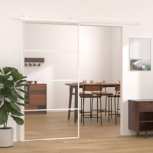 Puerta Corredera, Sistema Silencioso con Cristal ESG 5mm Marco Aluminio 102.5x205 cm Sin Accesorios para Separación de Habitaciones