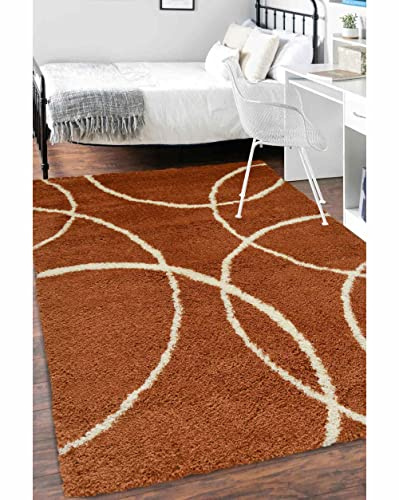 Modern Style Rugs Cosy Shaggy Bubble Design Terracotta Brown Rug, High Pile Rugs for Living Room, Bedside, 160x230cm (5ft 3 inch x 7ft 7 inch)