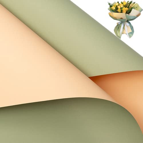 20 fogli doppi-lati colori Fiore carta da imballaggio,impermeabile San Valentino Bouquet Wrapping Paper 58 x 58 cm,Flower Shop Bouquet Packaging(Matcha+Champagne)